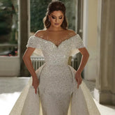 Luxury Women's Sexy One Shoulder Bridal Dresses High End Lace Sparkling Bead String Princess Wedding Gowns Formal Beach Party De